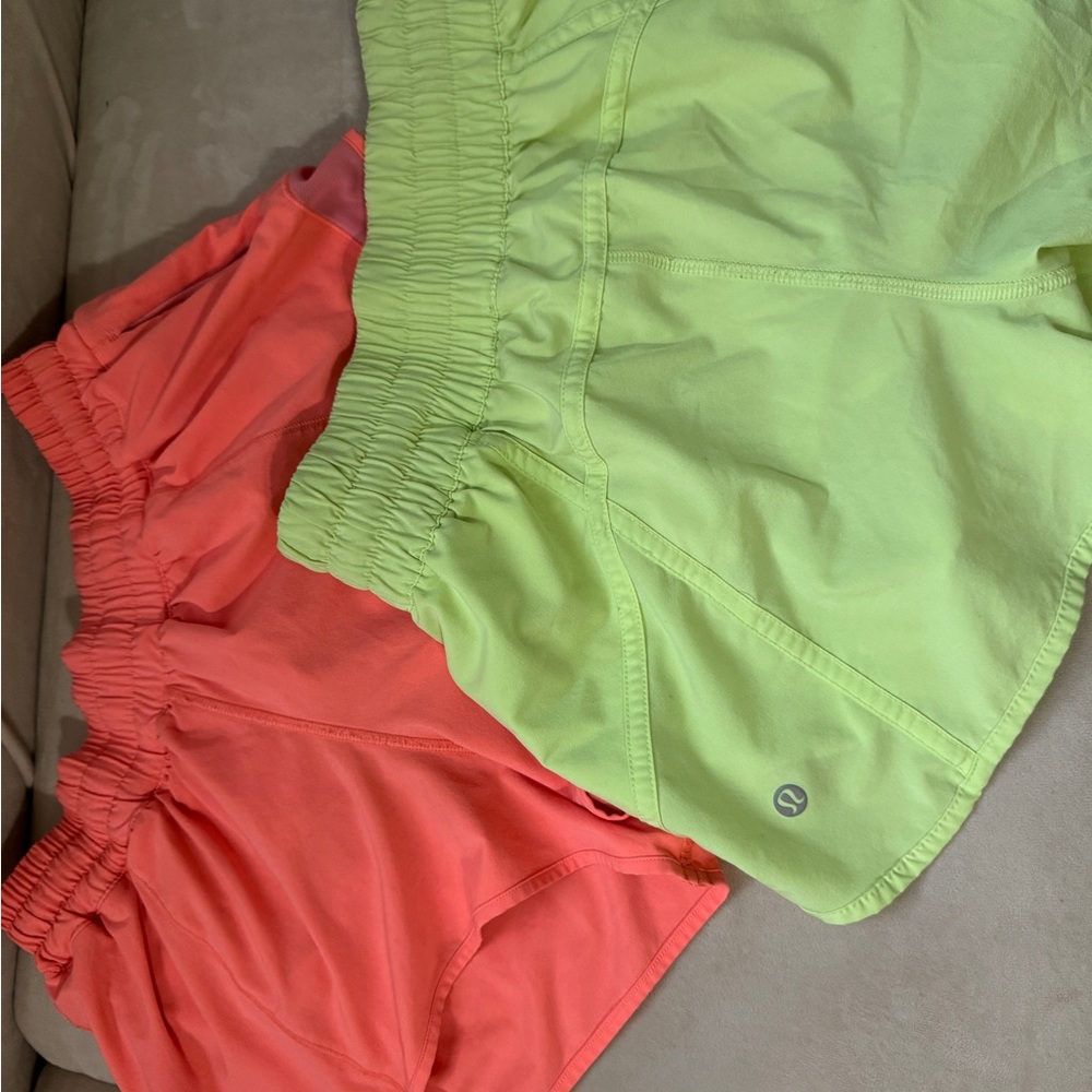 Lululemon Light Green and Coral Active Shorts